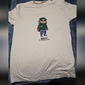 Denim & Flower White Tee with Green Hat Graphic